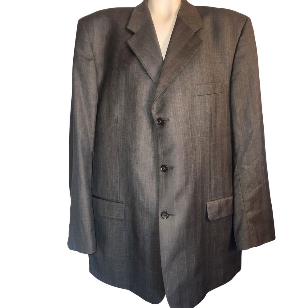 Pavone Made in Italy Mens Charcoal Grey Blue Pinstripe 3 Button Blazer Jacket